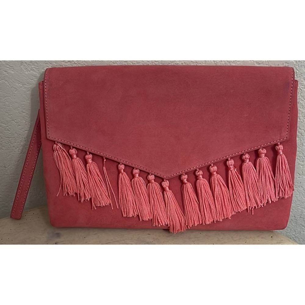 White House Black Market Clutch Suede Coral Tassel‎ Evening Bag